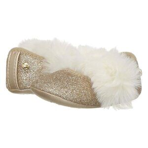 NEW UGG Kid I Fluff Glitter Ballet Flat Faux Fur Puff Trim Dress Ballet Flat